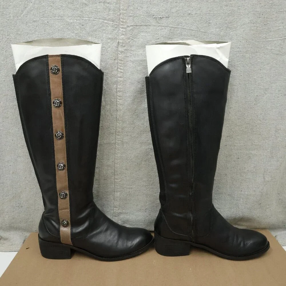 Salvia Womens Knee High Leather Boots Size 38 Black Rose Studs Decor Equestrian